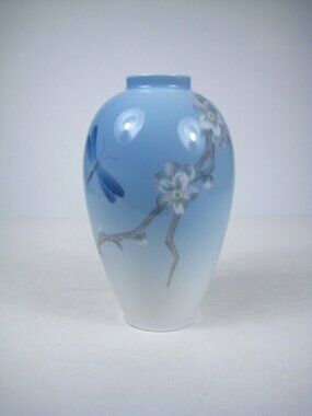 Royal Copenhagen Blue Vase Floral Dragonfly Porcelain Denmark Decor CHIP